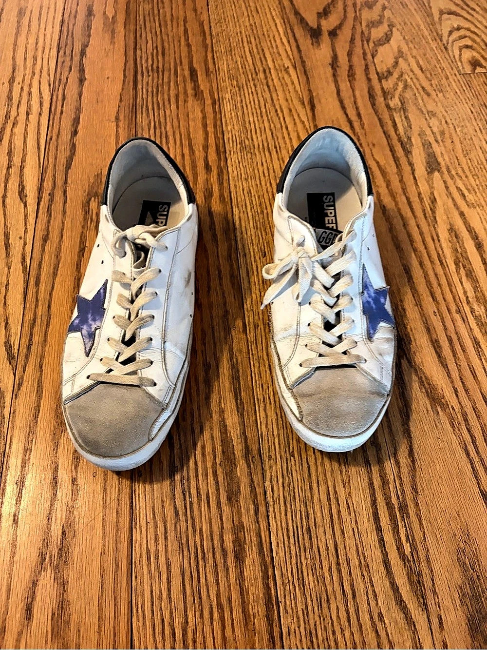 Golden Goose Super-Star Sneakers in White & Blue